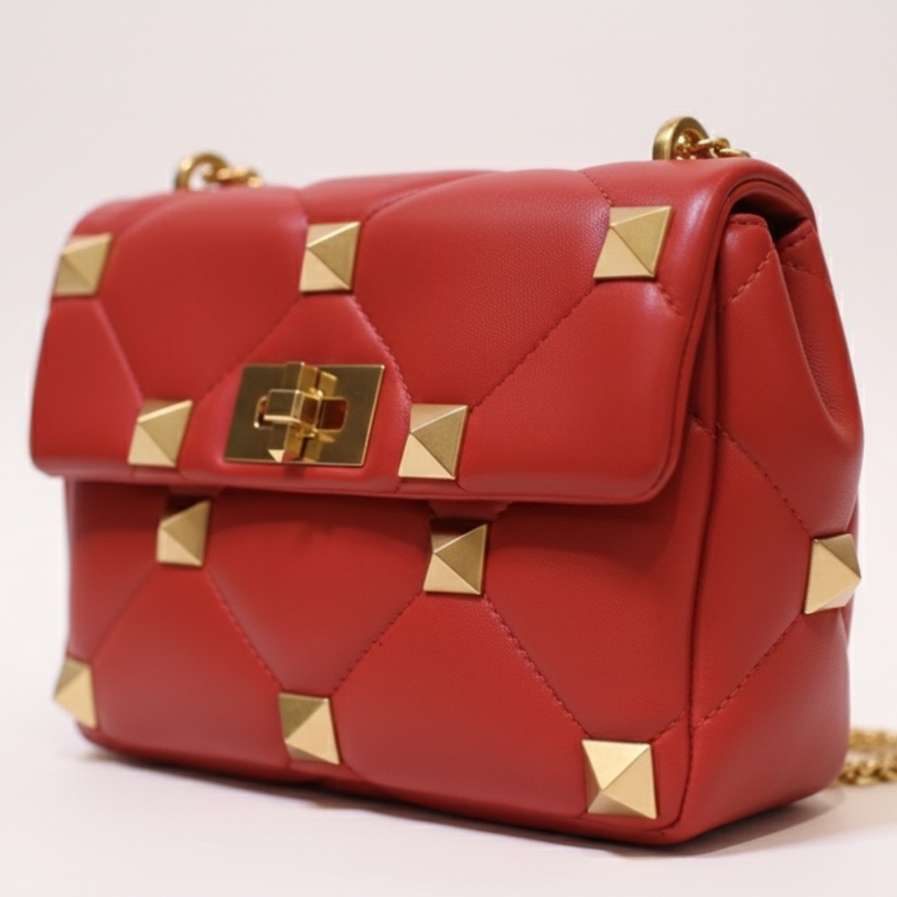Valentino Garavani Roman Stud Shoulder Bag – Red – Brand New with Tags